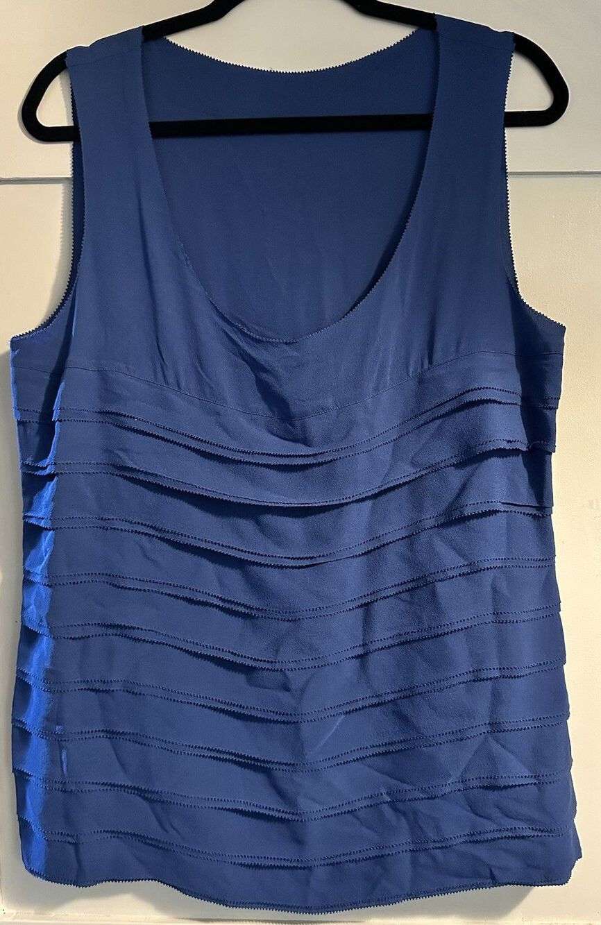 Tory Burch Oriena Silk Top Blue Tiered Tank Womens 12 NWT Designer